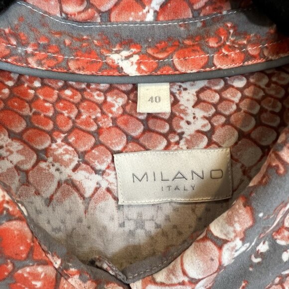 Milano Italy Snake Print Orange Gray Long Sleeve Button Down Viscose 40 L - Picture 4 of 12